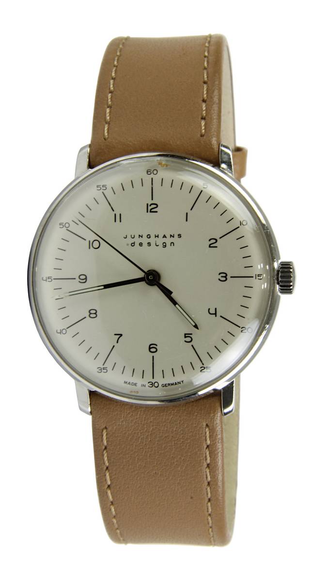 Junghans Max Bill Design Herren-Armbanduhr, Handaufzug, 25 Steine, Gehäuse Edelstahl, Kunststoffglas