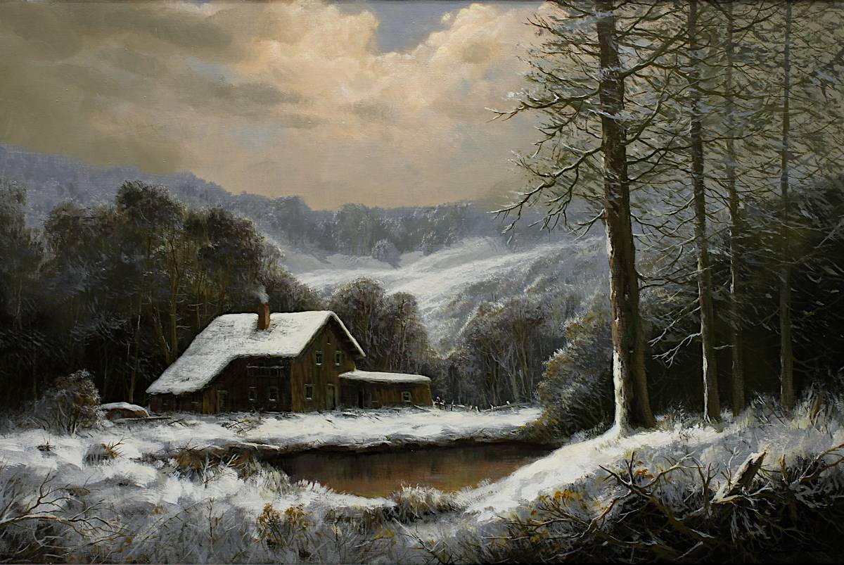 Krämer-Braun, Joe (Münchner Maler 20. Jh.), "Der erste Schnee, Sauerland", Öl auf Leinwand, u. re. - Image 2 of 3