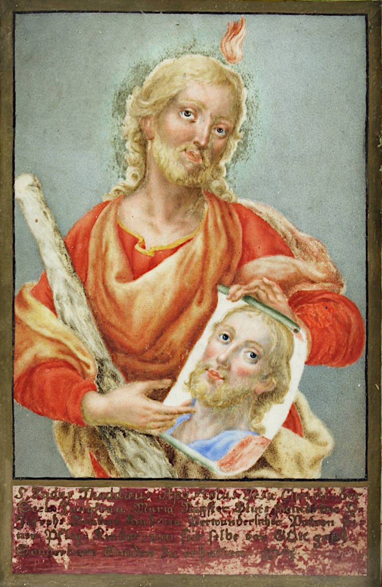 Heiliger Judas Thaddäus, Apostel, Andachtsbild süddeutsch 18. Jh., wohl auf Pergament, ca. 16 x 11 c - Bild 2 aus 3