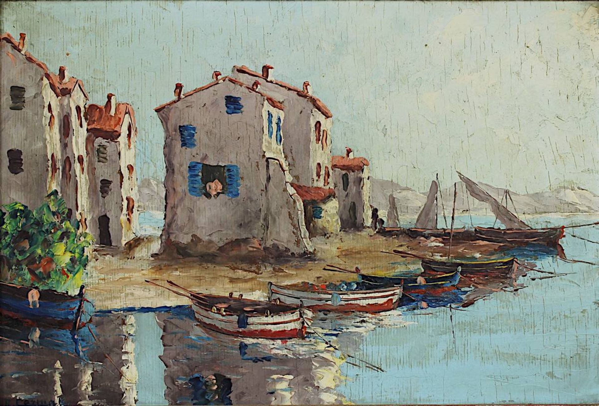 Cermak, Rudolf (Prag 1883-1947), Boote vor einem südfranzösischen Küstenort, Öl auf Holz, 23,5 x - Image 2 of 3