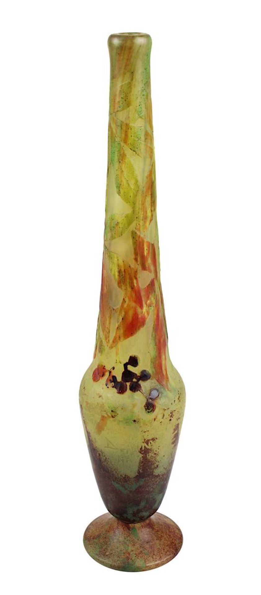 Daum Jugendstil-Vase mit Heidelbeerdekor, Nancy um 1909, Entwurf Henry Bergé, länglicher