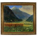 Puck, Landschaftsmaler 1. H. 20. Jh., Getreidefeld mit Bauernhaus u. Blick auf ein Dorf in den