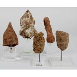 5 Kopf-Fragmente von Terracotta-Figuren, Ägypten, ptolemäisch / römisch, alle auf Kunststoffsockeln,