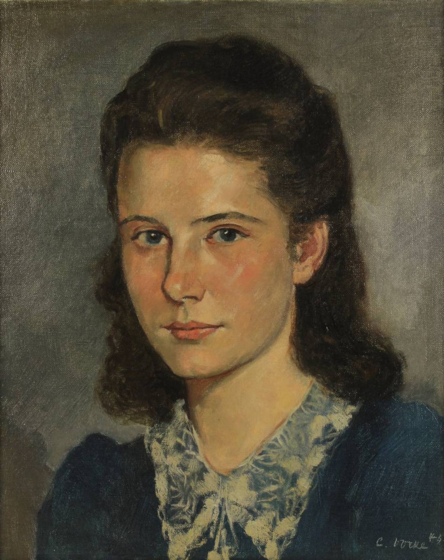Vocke, Carolus (Heilbronn 1899 - 1979 Mannheim) "Porträt einer jungen Frau" - Schulterstück, Öl auf  - Bild 2 aus 4