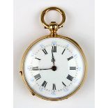 Goldene Damen-Taschenuhr, Frankreich um 1880, Brückenwerk mit Schlüsselaufzug und Zylinderhemmung,