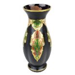 Jugendstil Vase, wohl Oertel, Johann, Haida um 1900 - 1910, balusterförmiger Glaskörper,