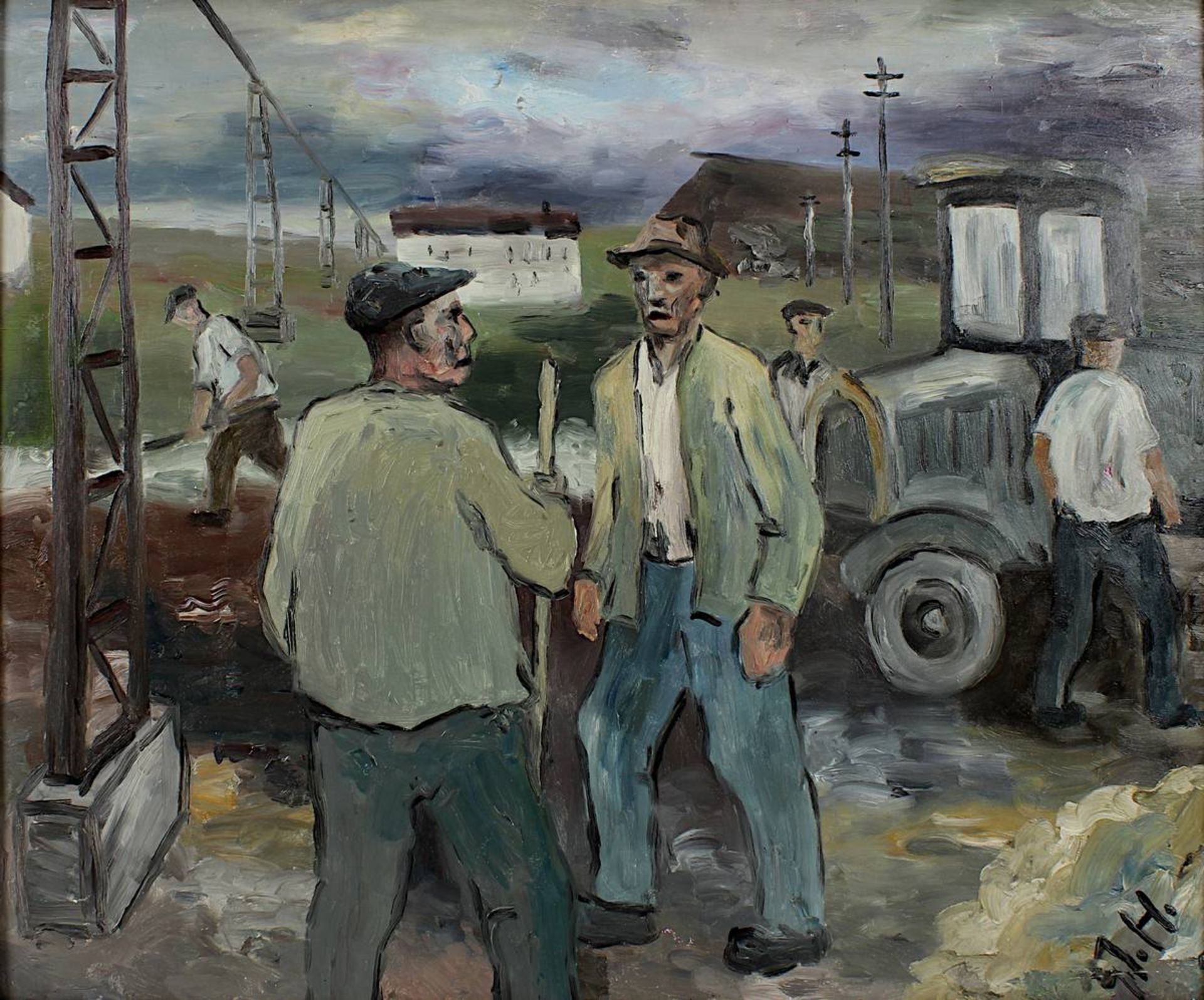 Hoppstädter, Georg Friedrich (Saarbrücken 1906 - 1987 Saarbrücken), Straßenarbeiter, Öl auf Platte,  - Bild 2 aus 2