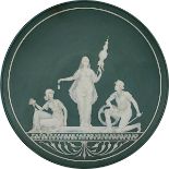 Villeroy & Boch Großer Phanolith-Teller, Mettlach 1913, mit drei allegorischen Figuren zu