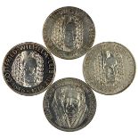 Vier Sondermünzen zu 5 Mark, Bundesrepublik Deutschland 1966/67, davon 3 Münzen Gottfried Wilhelm