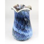 H.L., wohl deutscher Glaskünstler, Achatglas-Vase, um 1980, in Grau-, Braun- und Blautönen, vierfach