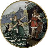 Villeroy & Boch Jugendstil Wandteller "Götterdämmerung", Mettlach 1909, Keramik cremefarbener