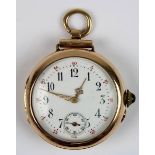 Gelbgold-Taschenuhr um 1900, Schweiz, Gelbgold-Gehäuse, Rückdeckel mit zwei Kartuschen und