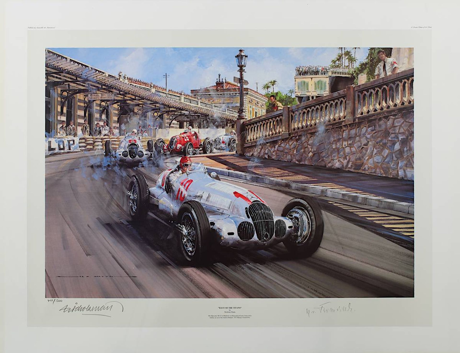 Watts, Nicholas (geb. 1947) "Race of the Titans" - Großer Preis von Monaco 1937 führend Manfred