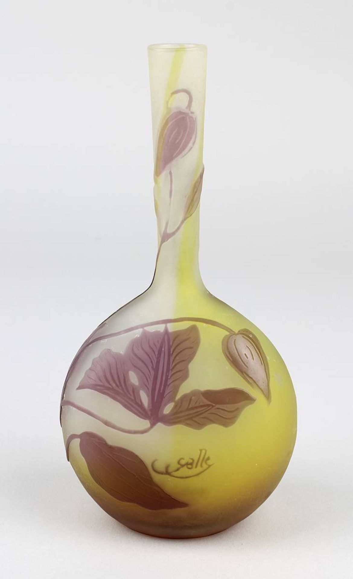 Gallé Jugendstil-Vase mit Windenblütenmotiv, Nancy 1906 - 1914, dickbauchiger Klarglaskörper mit - Image 3 of 4