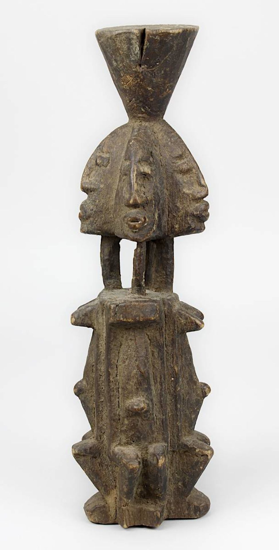Altar-Objekt der Dogon, Mali, Holz geschnitzt, Figur aus 4 Rücken an Rücken stehenden, zu einer Einh