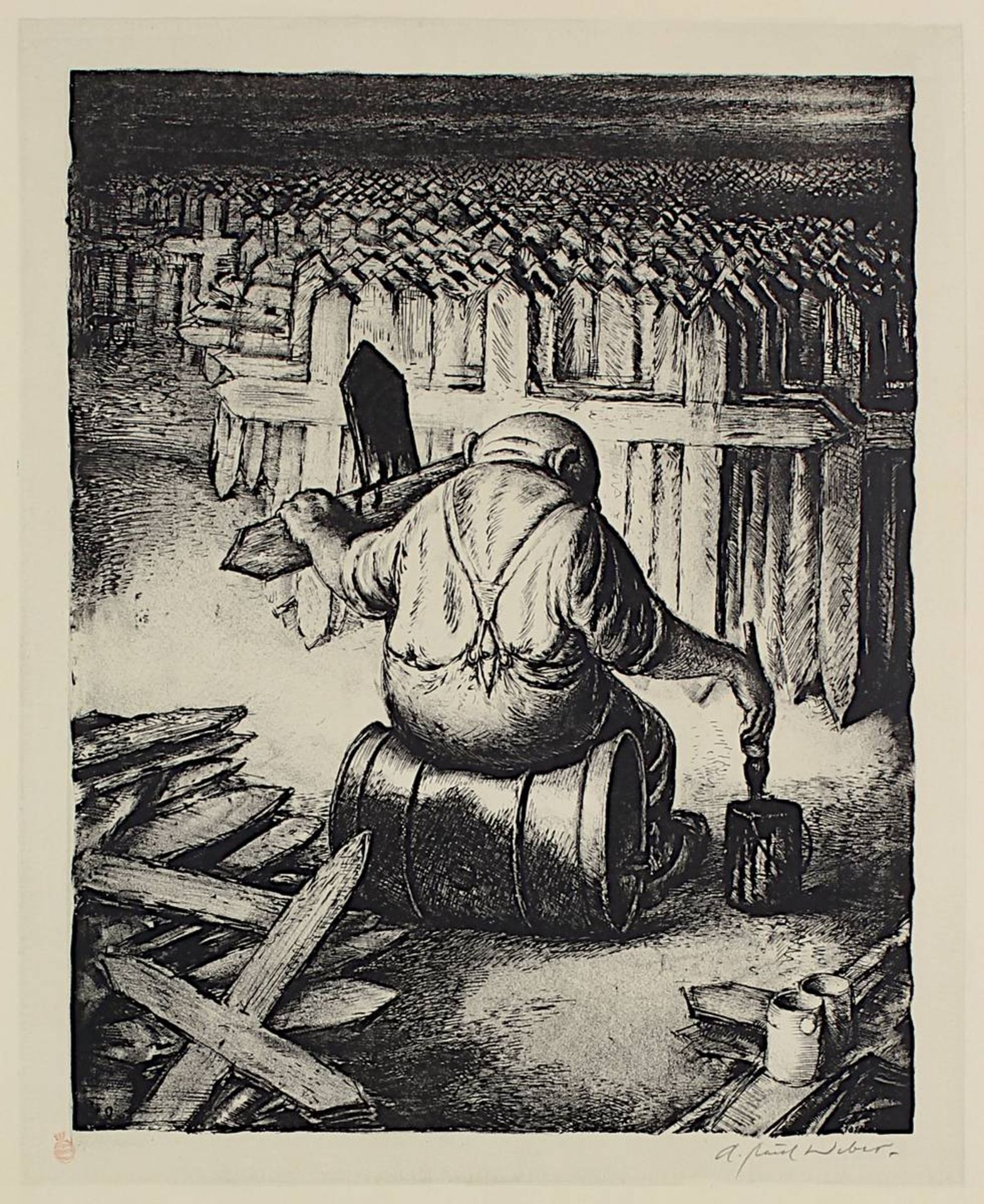 Weber, A. Paul (Arnstadt 1893 - 1980 Schretstaken/Mölln) "Der Spekulant auf Heldentod", Lithographie - Bild 2 aus 5