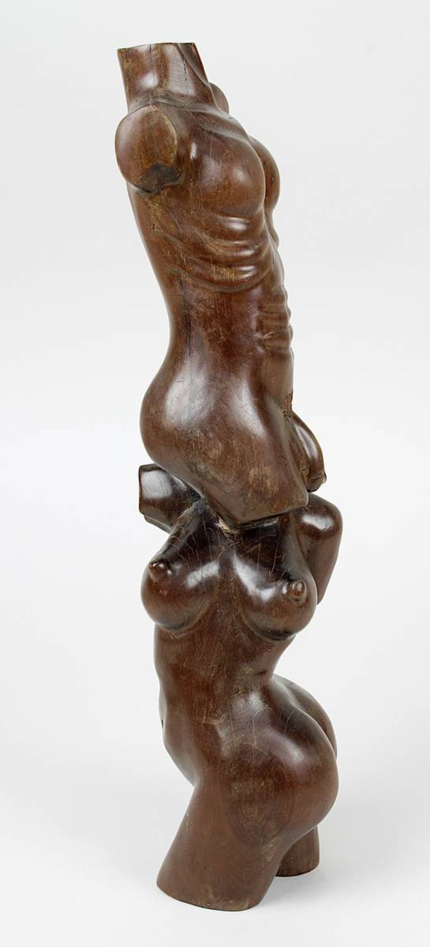 Holzskulptur Männlicher und weiblicher Torso, aus einem Stück Teakholz geschnitzt, H 36 cm, partiell - Image 4 of 4