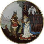 Villeroy & Boch Jugendstil Wandteller Siegfrid und Kriemhild beim Siegesfest, Mettlach um 1909,