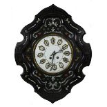 Wanduhr, sog. Ochsenaugen-Uhr, Frankreich 2. H. 19. Jh., sechseckiger schwarz lasierter