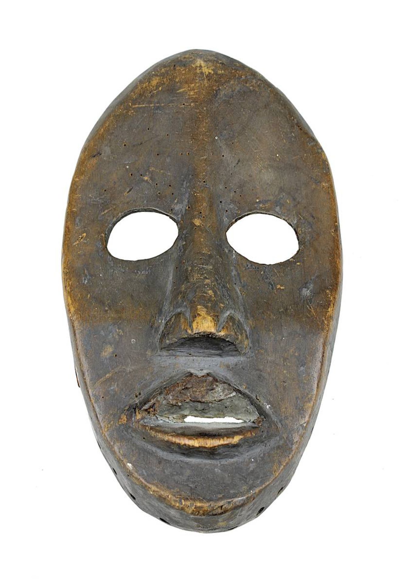 Gesichtsmaske der Dan, Côte d'Ivoire, helles Holz dunkel gefärbt, schmales Gesicht mit großen oval a