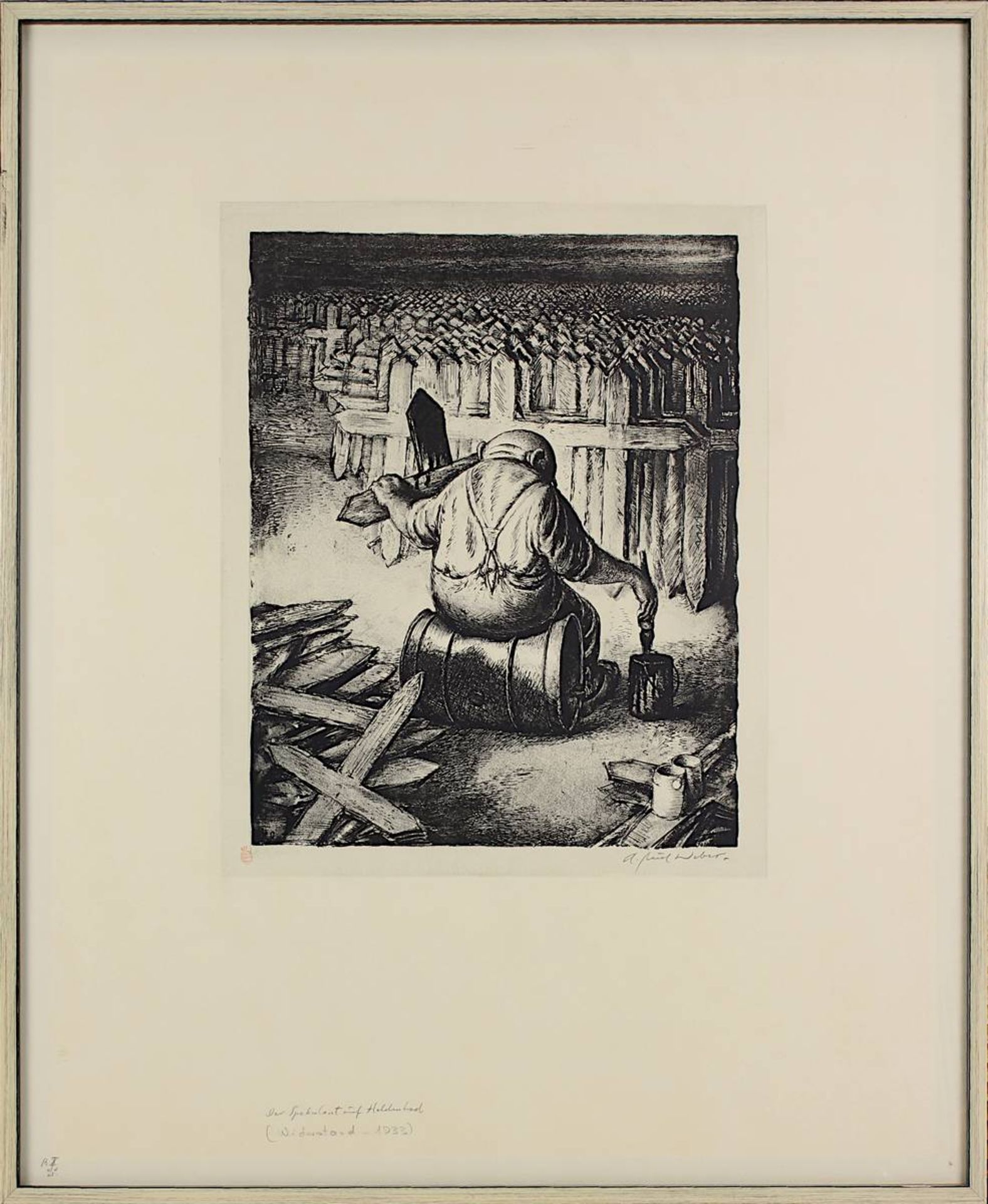 Weber, A. Paul (Arnstadt 1893 - 1980 Schretstaken/Mölln) "Der Spekulant auf Heldentod", Lithographie