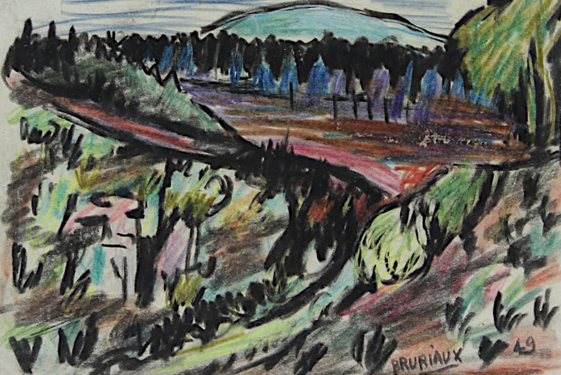 Bruriaux, Odette (Frankreich 1923 - 2003), Drei kleine Landschaftsaquarelle mit Ansichten - Image 5 of 7