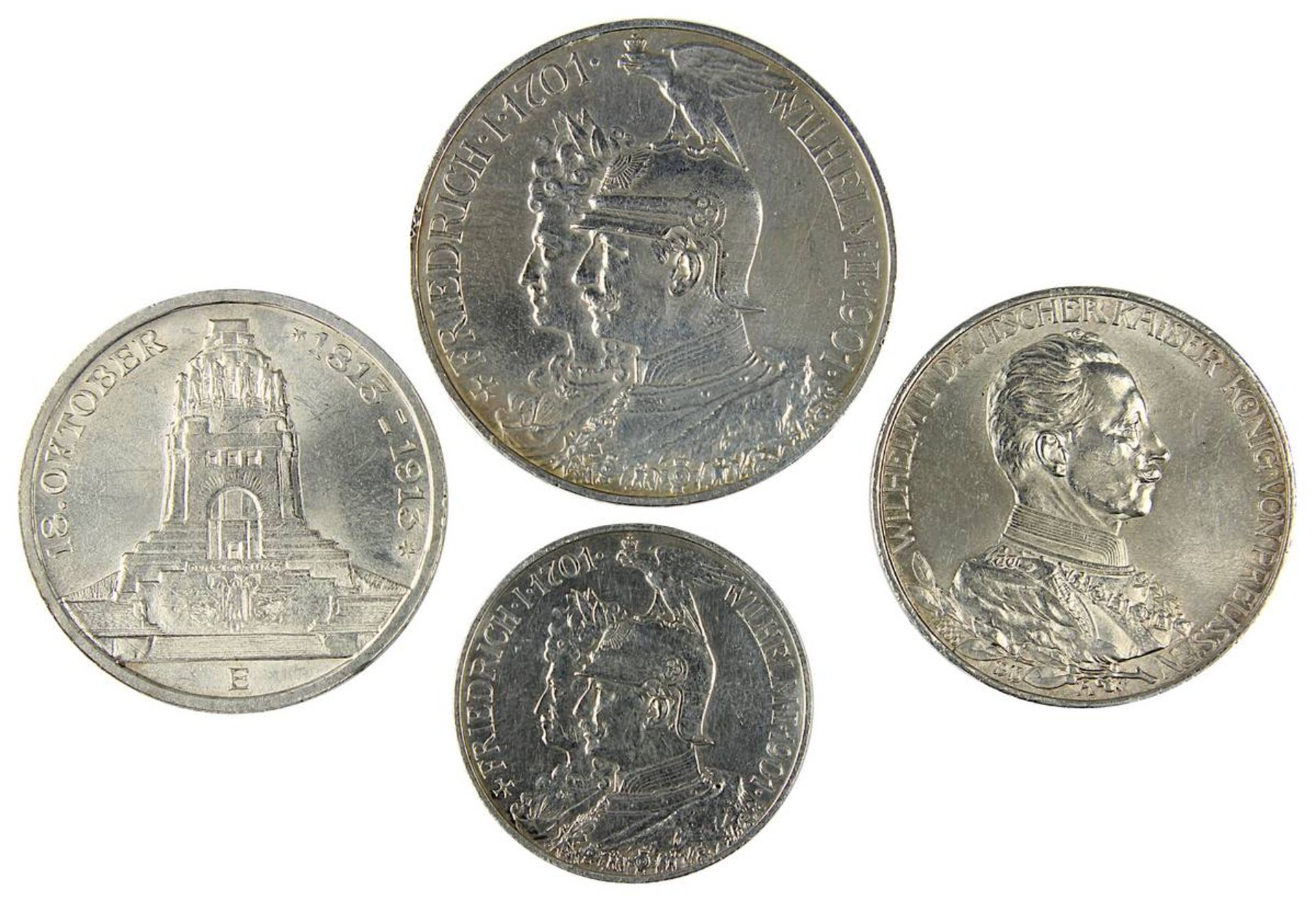 4 Münzen Deutsches Reich, 900er Silber, Preußen 1901 - 1913: Münze zu 5 Mark 1901, Avers: Kopf