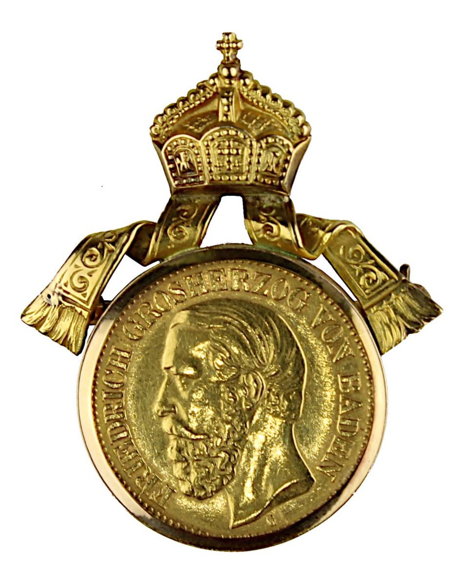 10 Reichsmark in Gold, Friedrich Großherzog von Baden 1873, Buchstabe G, Gewicht 3,98 g., 900er
