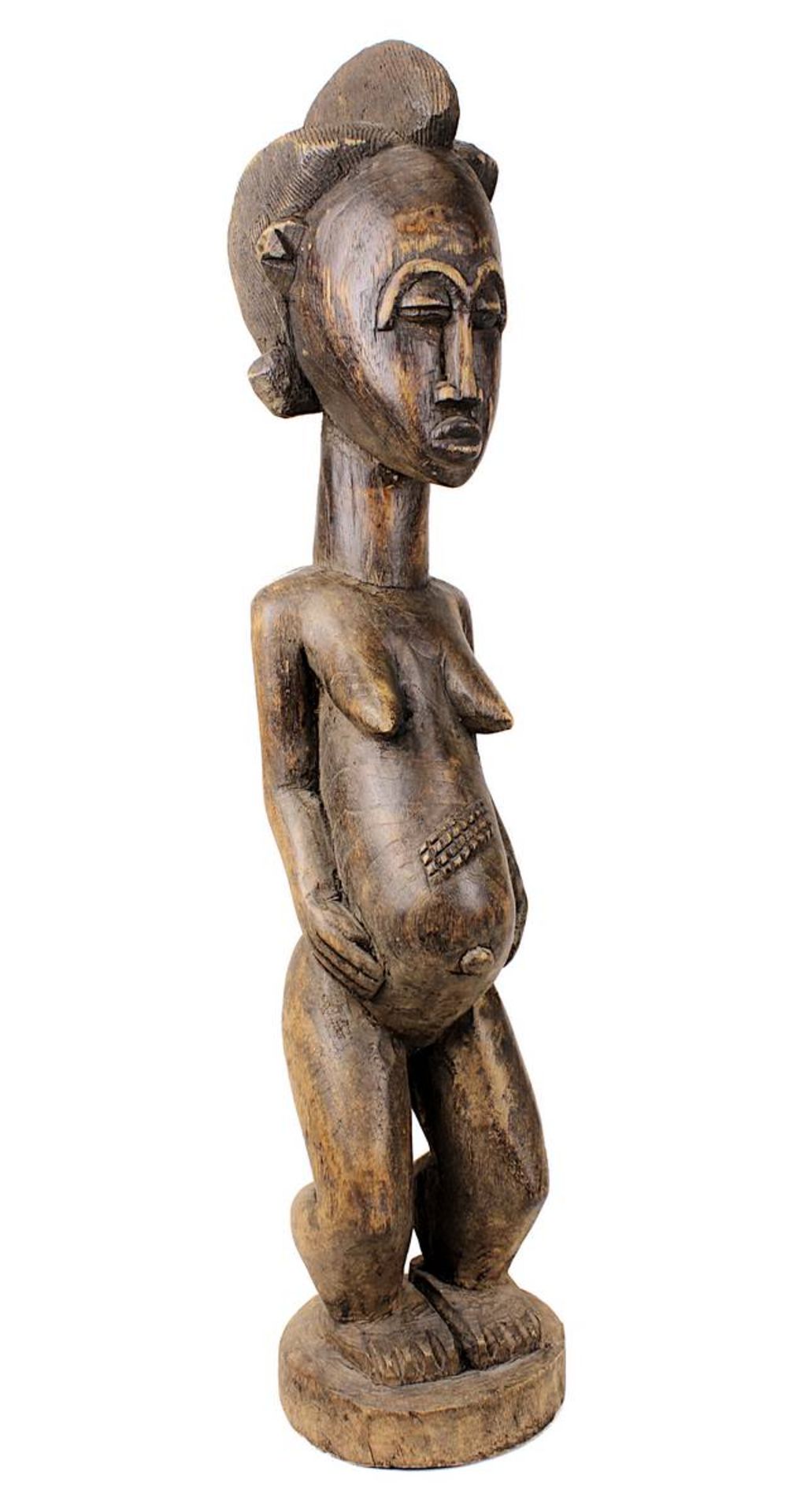"Jenseits-Frau" blolo bla, Figur der Baule, Côte d'Ivoire, Holz geschnitzt und mit dunkler Patina, a