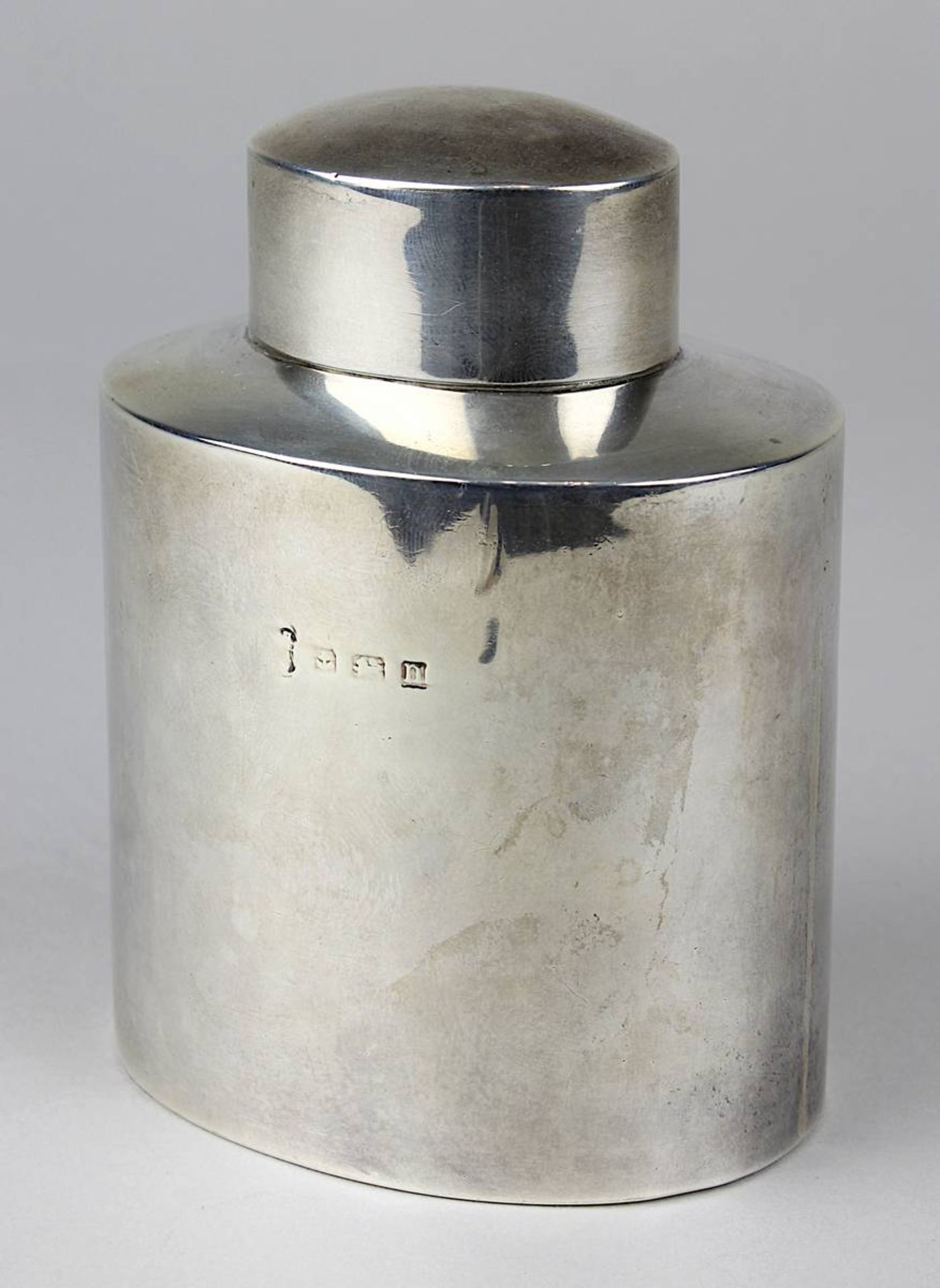 Teedose, Sterlingsilber, England Birmingham 1912, ovale Form, auf Deckel u. Wandung gepunzt mit stan