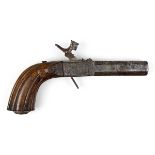 Terzerol-Pistole, wohl 1. H. 19. Jh., verzierter beschnitzter Schaft aus Nussholz mit Schaftkappe