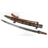 Kleines Schwert, wohl der Tuareg, Nordafrika M. 20. Jh., Ledergriff u. Lederscheide, Eisenklinge mit