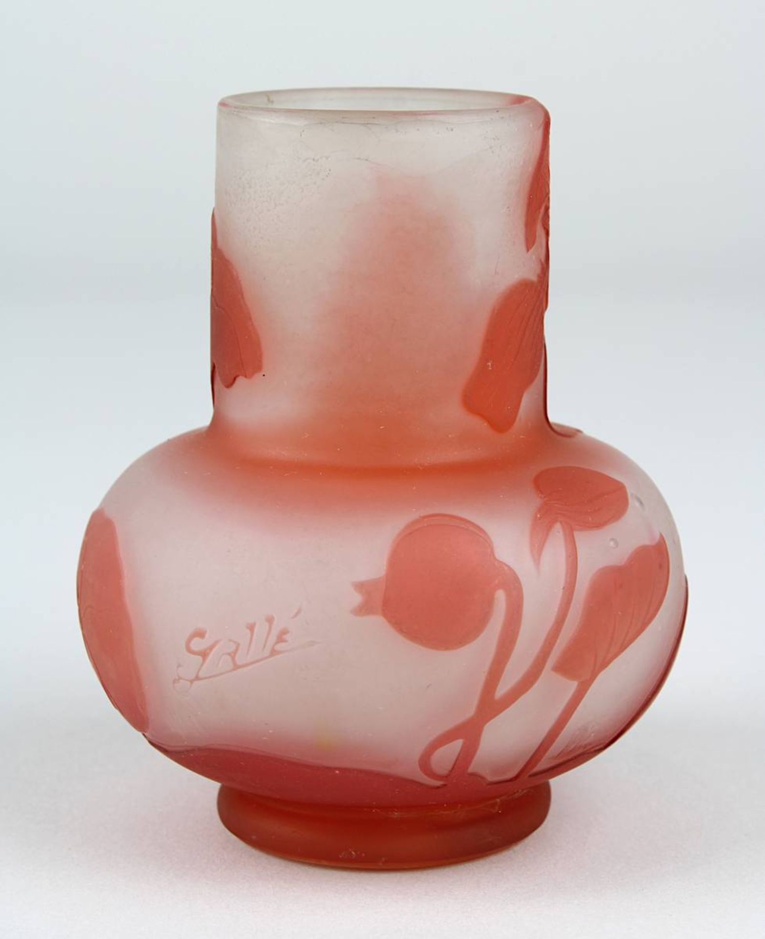 Gallé Miniatur-Jugendstil-Vase mit Windenmotiv, Nancy um 1920, matt geätzter Klarglaskorpus, - Image 3 of 4
