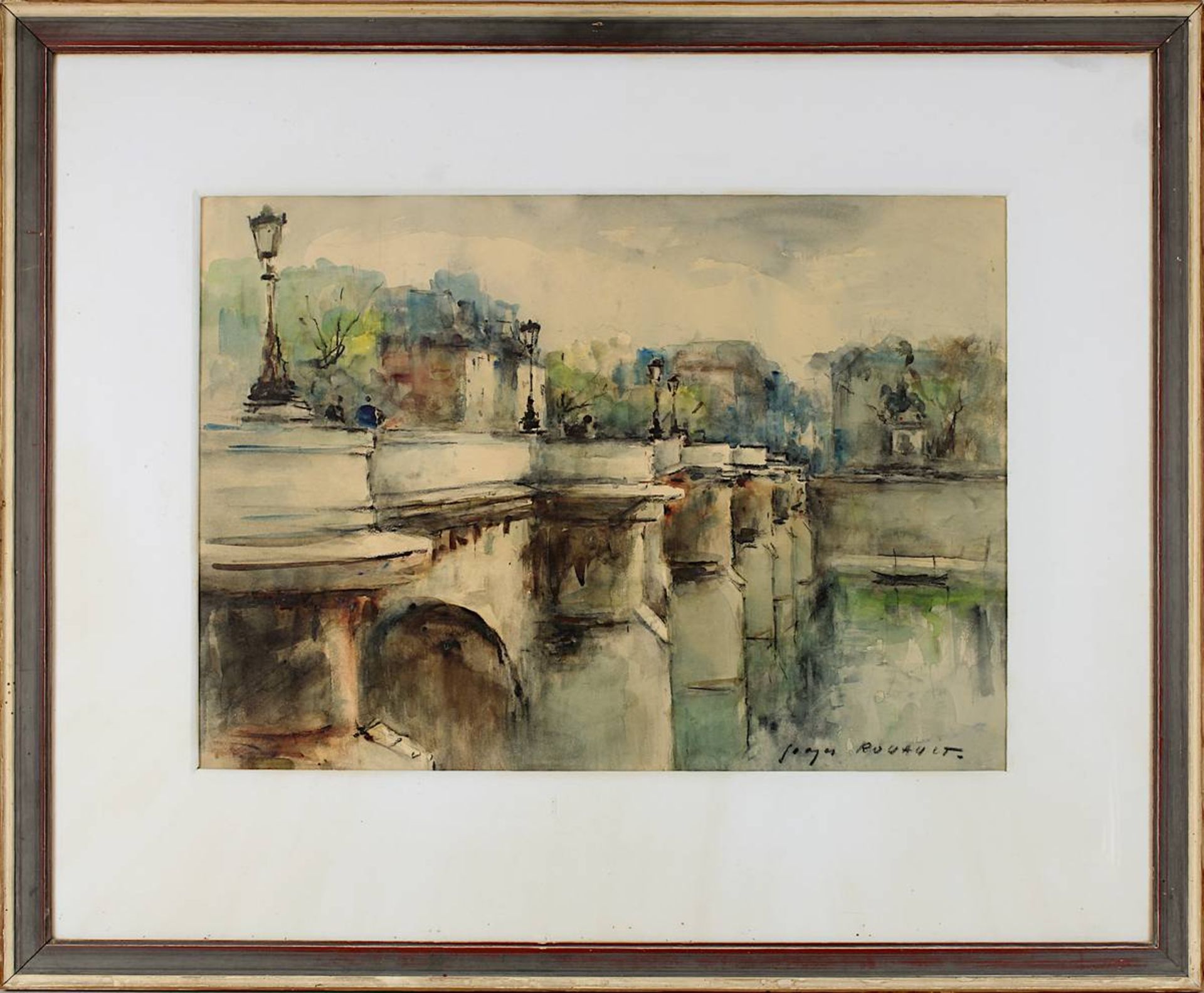 Rouault, Georges (Paris 1871 - 1958 ebenda) Pont Neuf, Paris, Frühwerk, Aquarell der Pont Neuf mit d