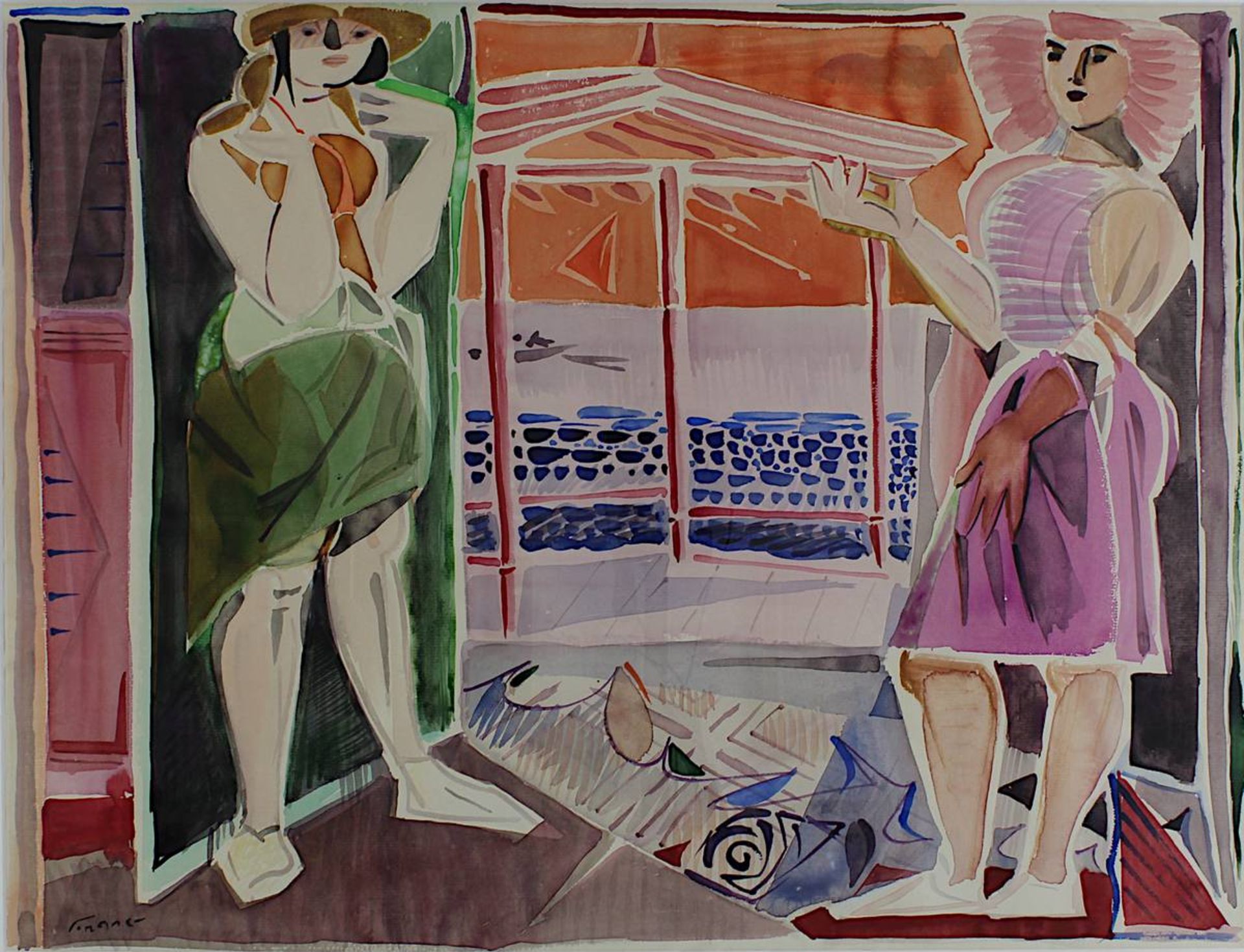 Frank, Edvard (Korschenbroich 1909 - 1972 Saarlouis), "Pavillion am Meer (Camogli)", 1955, Aquarell, - Image 2 of 2