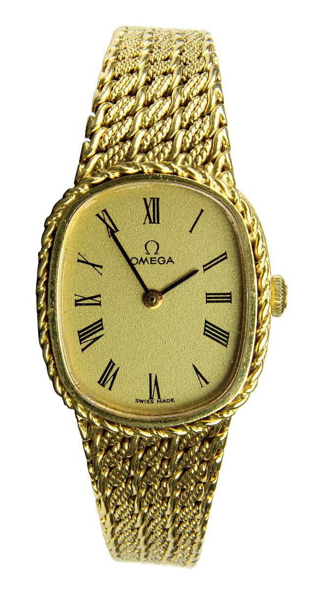 Omega De Ville Goldene Damen-Armbanduhr um 1990, Handaufzugswerk, Gehäuse in 750er Gelbgold mit