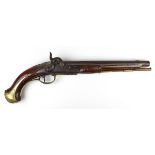 Perkussionspistole, 1. H. 19. Jh., Nussholzschäfftung, runder Lauf aus Eisen, Ladestock aus Holz,