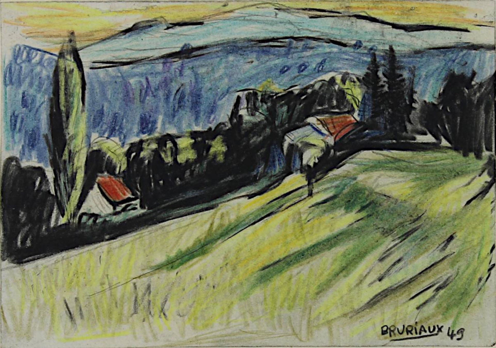 Bruriaux, Odette (Frankreich 1923 - 2003), Drei kleine Landschaftsaquarelle mit Ansichten - Image 6 of 7
