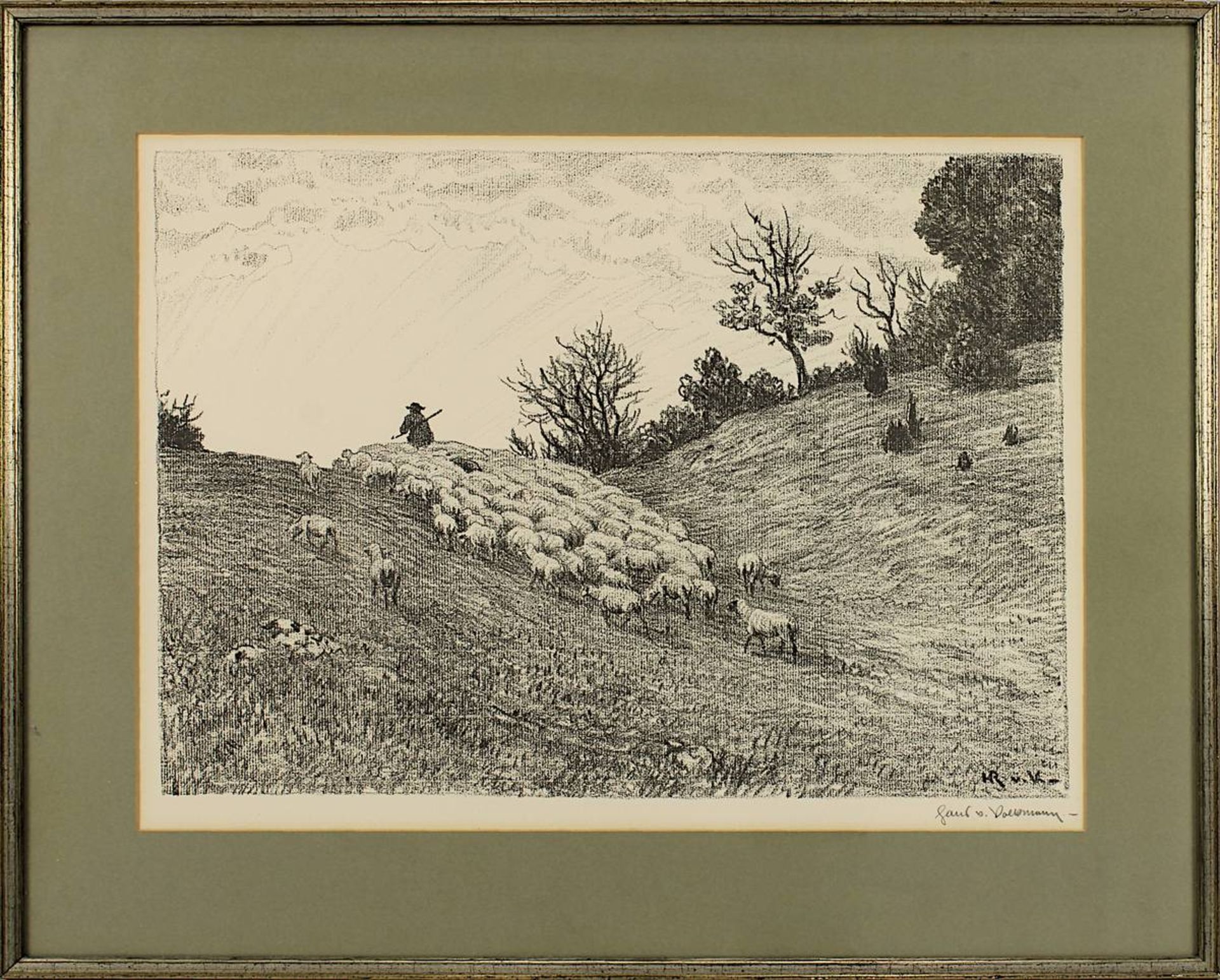 Von Volkmann, Hans (Halle/Saale 1860 - 1927 Halle/Saale), 2 Grafiken: Schäfer mit seiner Herde, Lith - Bild 3 aus 5