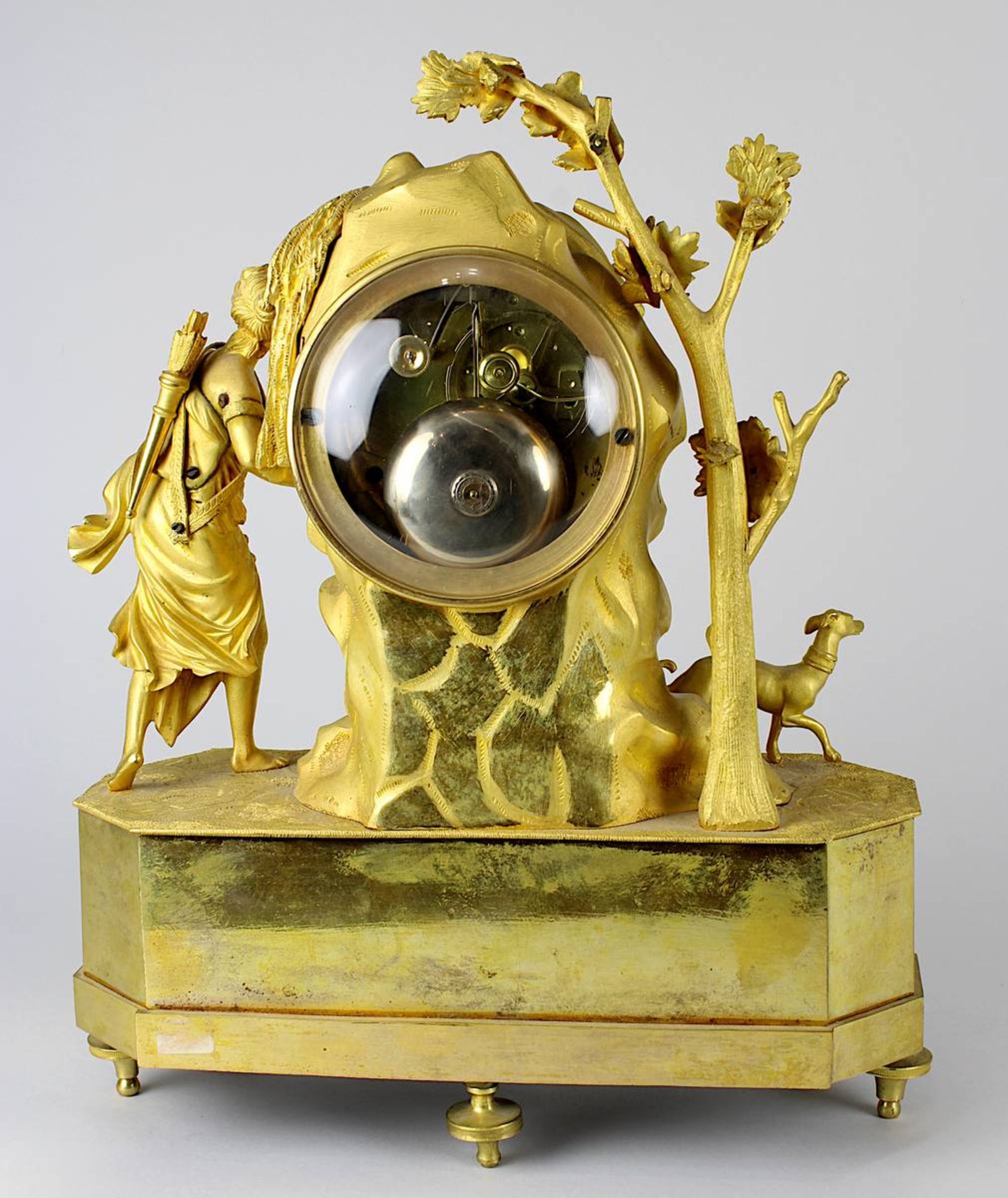 Empire-Bronzeuhr vergoldet, Diana am Brunnen, Frankreich um 1810, französisches Pendulenwerk mit Fad - Bild 3 aus 7
