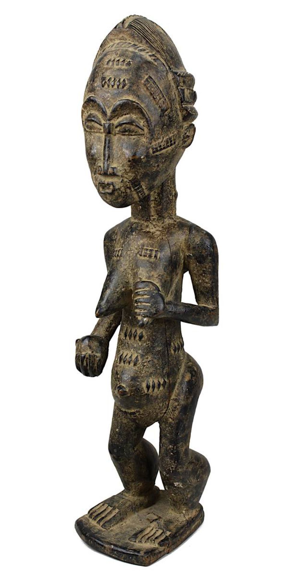 "Jenseits-Frau" blolo bla, Figur der Baule, Côte d'Ivoire, Holz geschnitzt und mit Resten von Kaolin