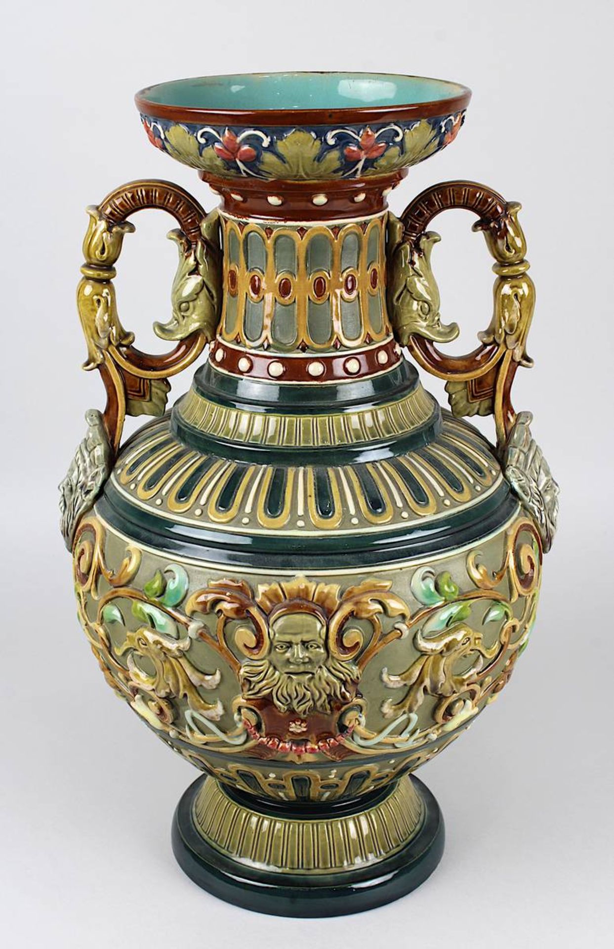 Wilhelm Schiller & Sohn Keramik Prunk-Vase, Bodenbach Böhmen um 1900, balusterförmiger Korpus, - Image 3 of 5