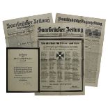 Drei Zeitungsausgaben, Deutsches Reich 1933 - 1945, mit Angaben zu Kriegsverläufen: Saarbrücker