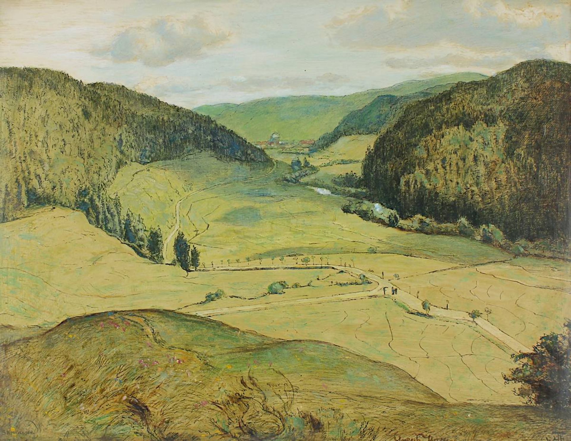 Thoma, Hans ( Baden 1839 - 1924 Karlsruhe), Blick auf St. Blasien, colorierte Lithographie, im Stein - Image 2 of 2