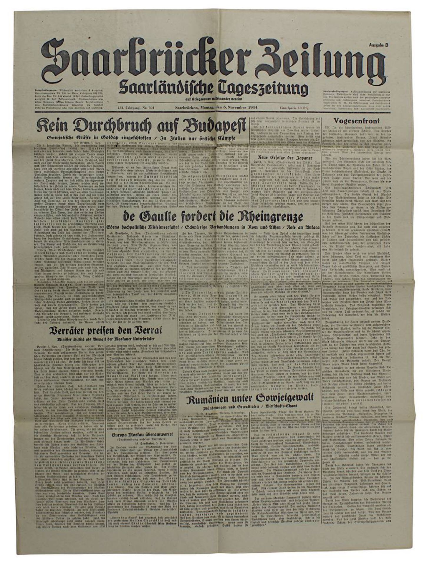 Drei Zeitungsausgaben, Deutsches Reich 1933 - 1945, mit Angaben zu Kriegsverläufen: Saarbrücker - Image 4 of 5