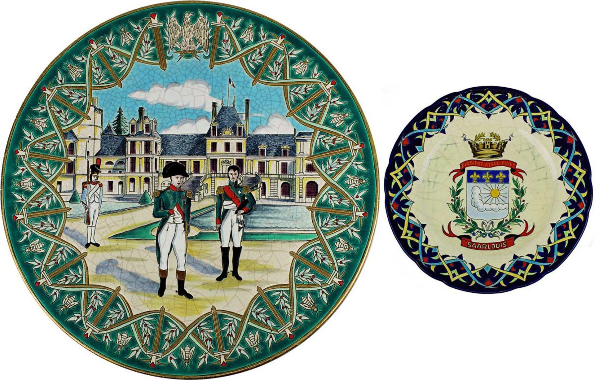Großer Keramik-Wandteller Emaux de Longwy, Frankreich M. 20. Jh., "Fontainebleau" -Piece Hors Série,