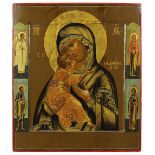 Ikone, Gottesmutter von Vladimir, Russland 2. H. 19. Jh., Tempera auf Holz, vertieftes Mittelfeld,