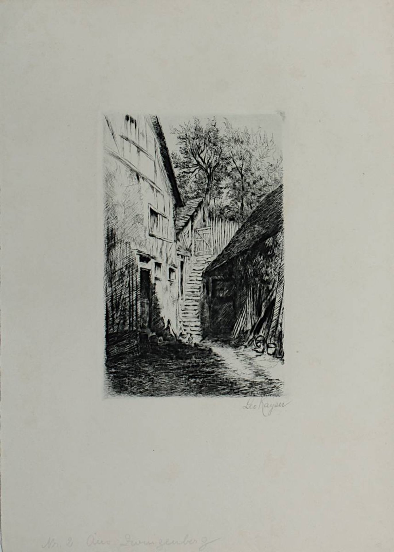 Kayser, Leopold (Darmstadt 1868 - 1933 Darmstadt), vier Radierungen: "Am Zwingenberg" (2 Stück) - Bild 5 aus 5