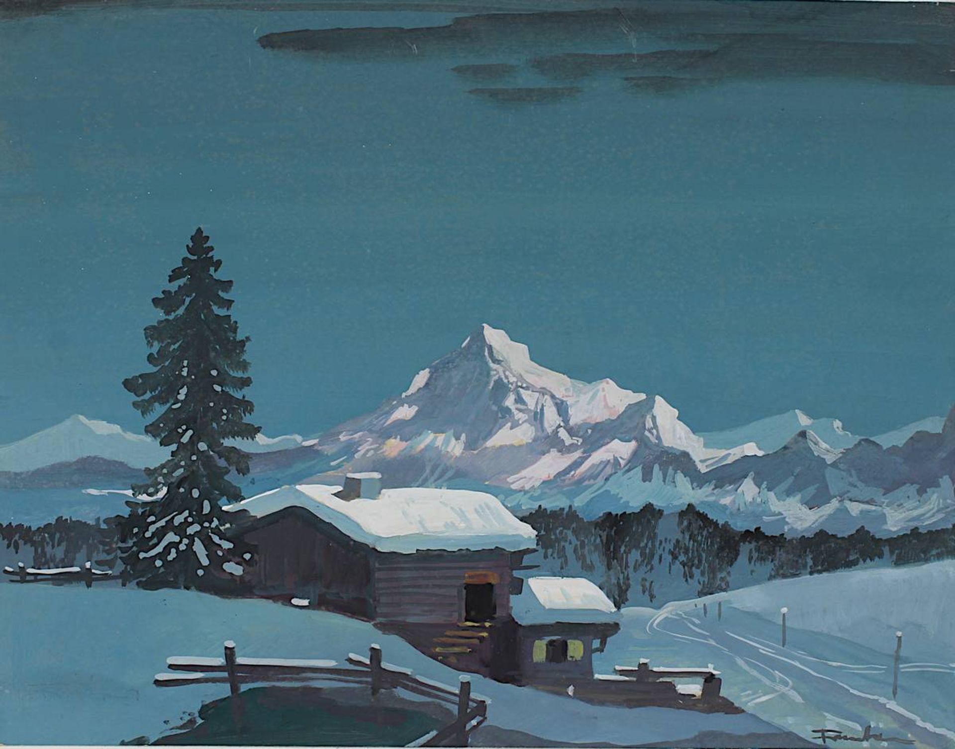 Frantzen, Peter (Saarbrücken 1913 - 2003 Dudweiler) "Wintertag", Winterlandschaft mit Berghütte in - Image 2 of 2