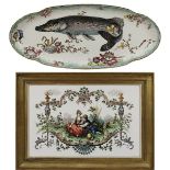 Villeroy & Boch Keramik-Wandbild und Fischplatte, Mettlach um 1890: Ovale Fischservierplatte,